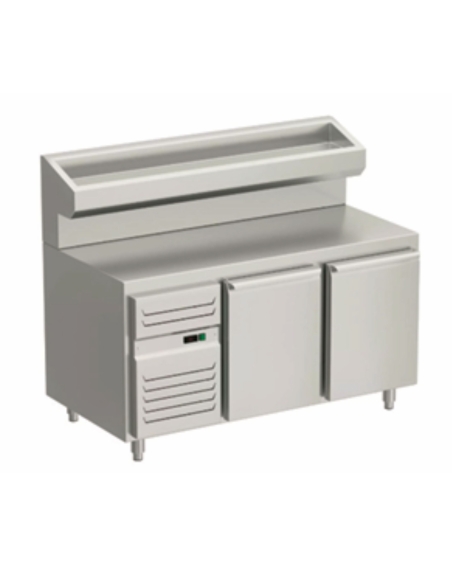 Pizzakylbänk med 2 dörrar och upphöjd kylränna