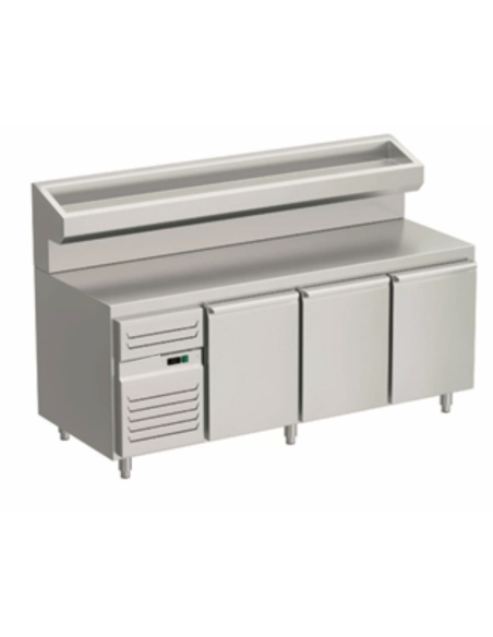 Pizzakylbänk med 3 dörrar och upphöjd kylränna