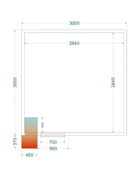 Komplett Kylrum 16.45m³- 3000x3000x2200 mm