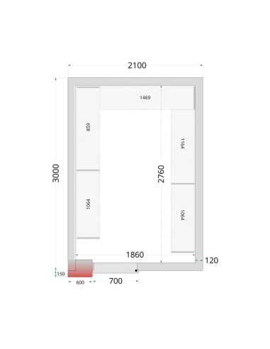 Komplett frysrum 10.06m³- 2100x3000x2200 mm