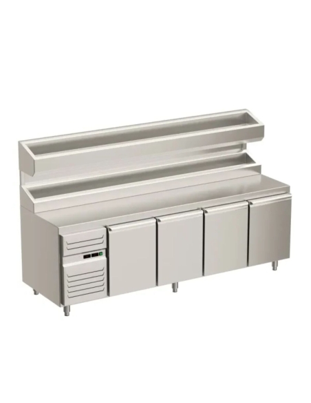 Pizzabänk 4 dörrar, dubbel kylränna, dubbla reglage