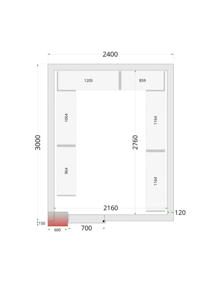 Komplett frysrum 11.68m³- 2400x3000x2200 mm