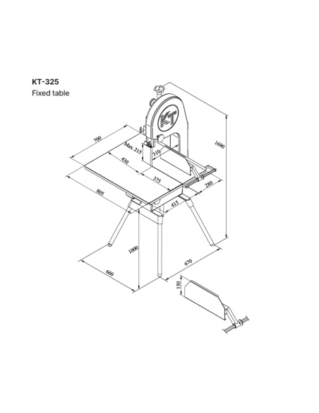 KT-325 skjutbart bord - Såghöjd 215 mm - 2.4 hp - 400V