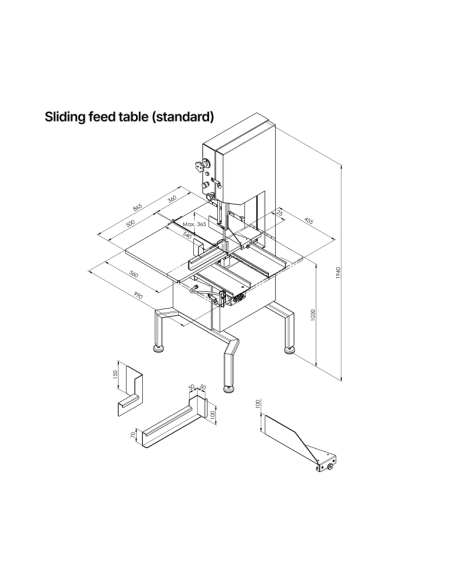 KT-460 Tvåhastighetssåg - skjutbart bord - Såghöjd 365 mm - 2.4 hp - 400V