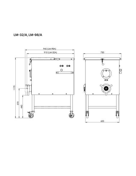 LM-98A Unger Triple cut - 1150 Kg - 4.0 hp+ 1.5 hp (Två motorer) - Trattvolym 80 liter - 400V