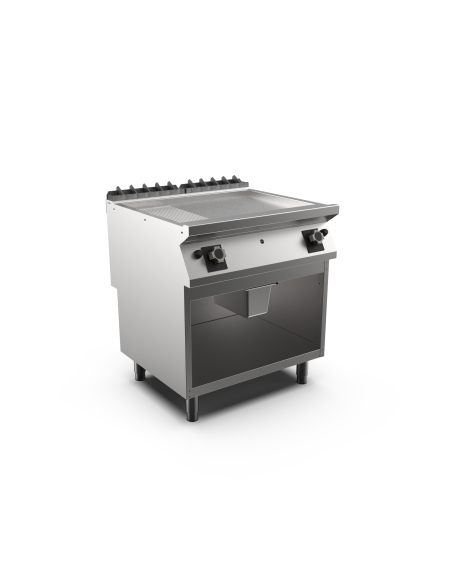 Satin-kromstekhäll räfflad gas HS, 2 zoner, 1/3 räfflad stekyta - 800 × 750 × 900 mm