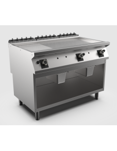 Satin-kromstekhäll räfflad gas HS, 3 zoner, 1/3 räfflad stekyta - 1200 × 750 × 900 mm