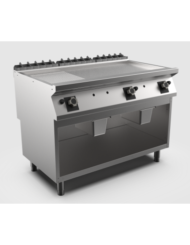 Satin-kromstekhäll räfflad gas HS, 3 zoner, 1/3 räfflad stekyta - 1200 × 750 × 900 mm
