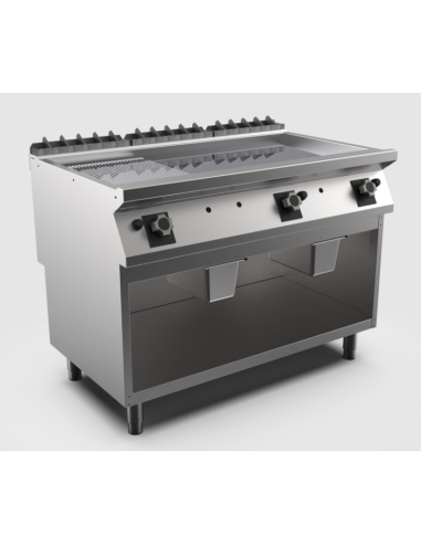 Kromstekhäll räfflad gas HS, 3 zoner, 1/3 räfflad stekyta - 1200 × 750 × 900 mm