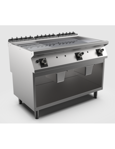 Kromstekhäll räfflad gas HS, 3 zoner, 1/3 räfflad stekyta - 1200 × 750 × 900 mm