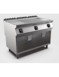 Satin-kromstekhäll HS räfflad, 3 zoner, 1/3 räfflad stekyta - 1200 × 750 × 900 mm