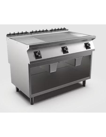 Satin-kromstekhäll HS räfflad, 3 zoner, 1/3 räfflad stekyta - 1200 × 750 × 900 mm
