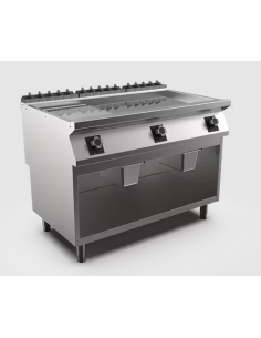 Kromstekhäll HS räfflad, 3 zoner, 1/3 räfflad stekyta - 1200 × 750 × 900 mm