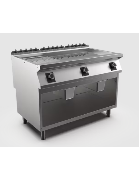 Kromstekhäll HS räfflad, 3 zoner, 1/3 räfflad stekyta - 1200 × 750 × 900 mm